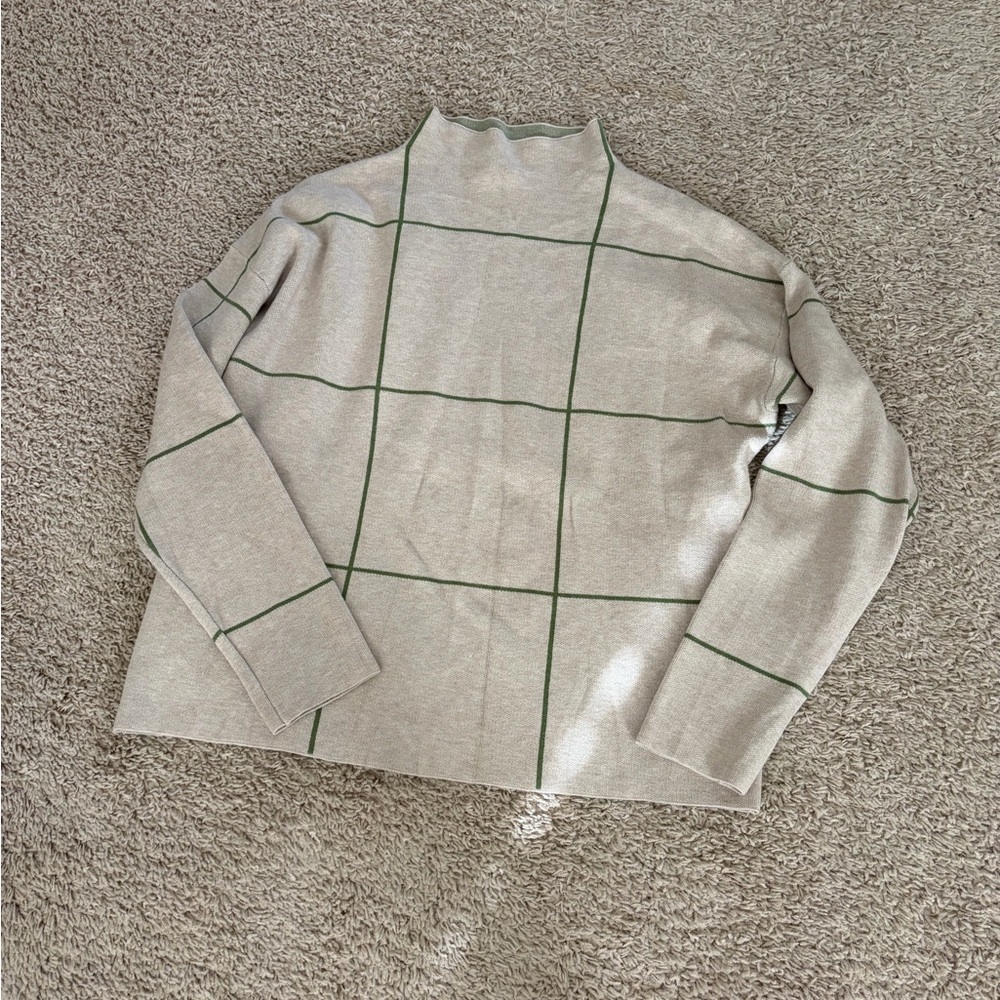 Tahari Beige and Green Knit Sweater